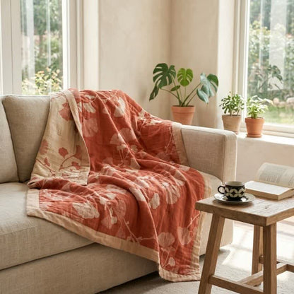 Coperta in cotone con motivo a foglie di ginkgo rosse - image 2