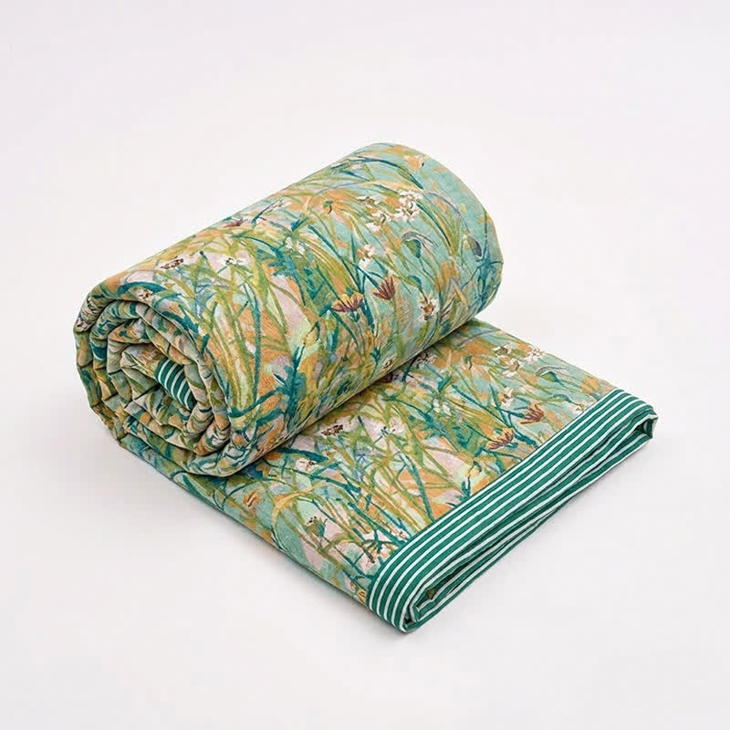 Coperta/trapunta vintage in jacquard di cotone con motivo "Iris Field" - image 0