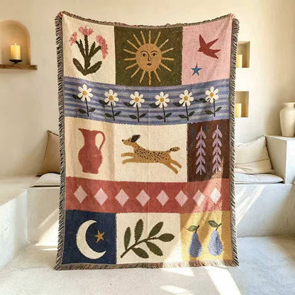 Coperta patchwork con frange e motivo a cuccioli - image 2