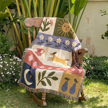 Coperta patchwork con frange e motivo a cuccioli - image 1