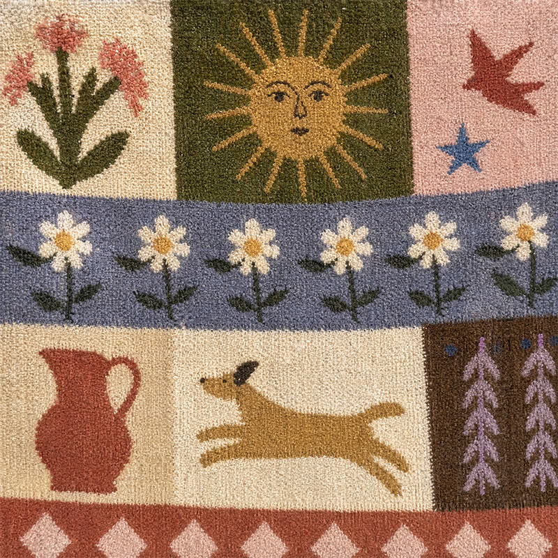 Coperta patchwork con frange e motivo a cuccioli - image 3