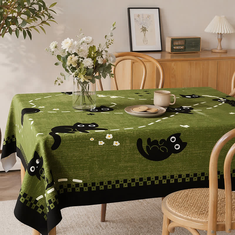 Tovaglia in PVC impermeabile con stampa "Gattino da giardino" - Verde - 140cm × 79" - image 0