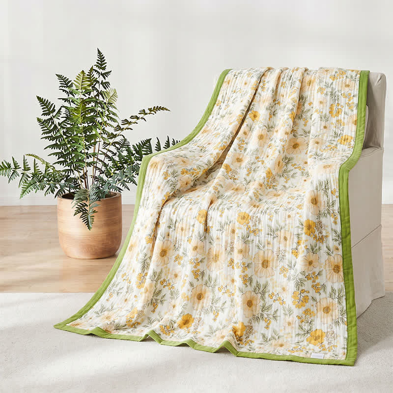 Coperta in garza di cotone gialla Meadow Bloom - image 2