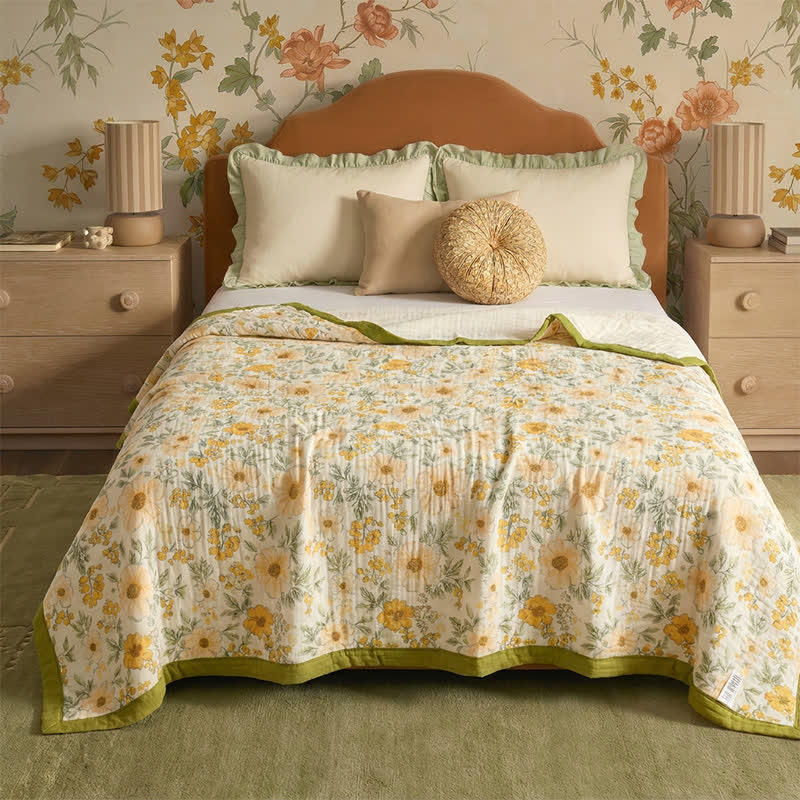 Coperta in garza di cotone gialla Meadow Bloom - image 0
