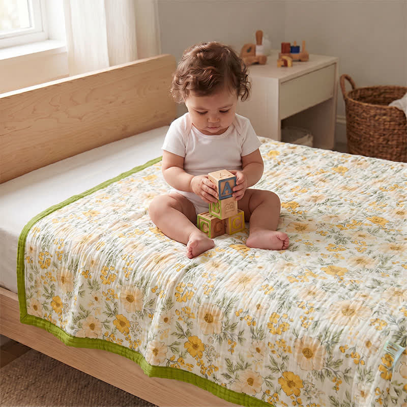 Coperta in garza di cotone gialla Meadow Bloom - image 1