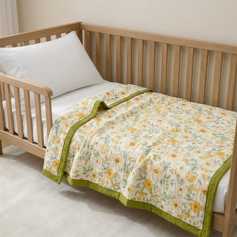 Coperta in garza di cotone gialla Meadow Bloom - image 4