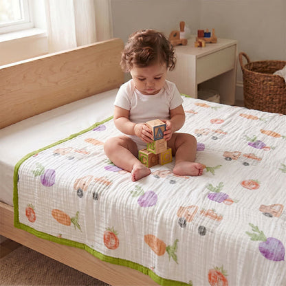Coperta in garza di cotone con stampa di ortaggi da giardino - Multicolore - Matrimoniale - image 1