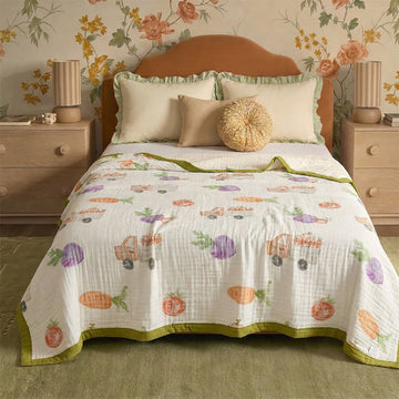 Coperta in garza di cotone con stampa di ortaggi da giardino - image 0