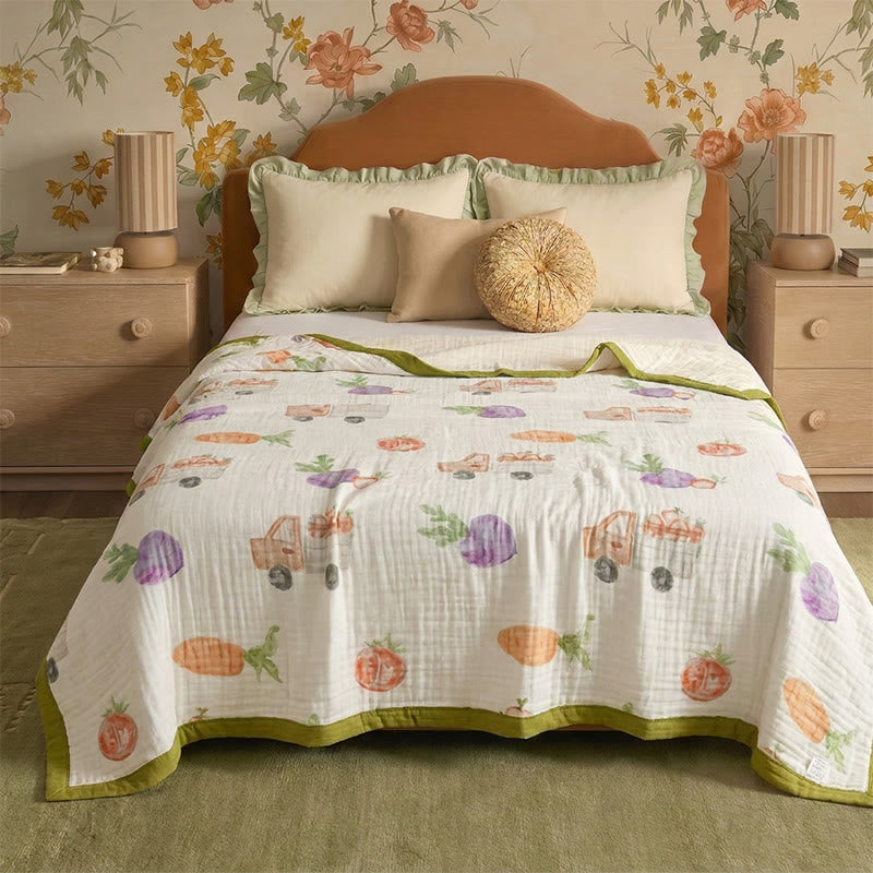 Coperta in garza di cotone con stampa di ortaggi da giardino - image 0