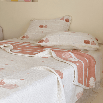 Trapunta estiva in lyocell color crema e zucca - Bianco - 79" × 91" - Set di biancheria da letto da 3 pezzi - image 0