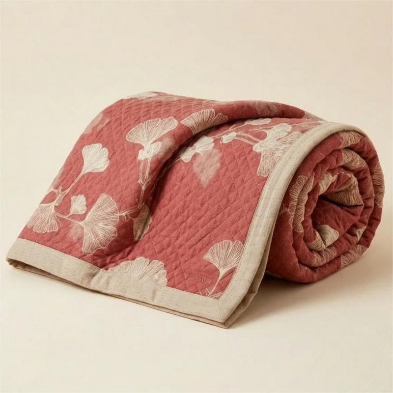 Coperta in cotone con motivo a foglie di ginkgo rosse - image 8