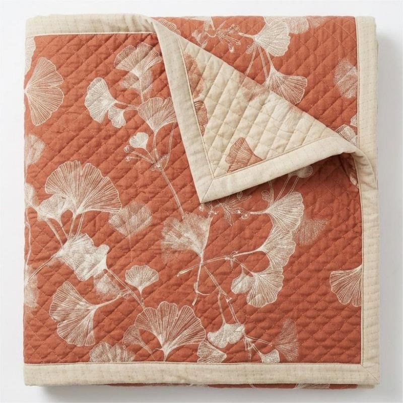 Coperta in cotone con motivo a foglie di ginkgo rosse - image 7