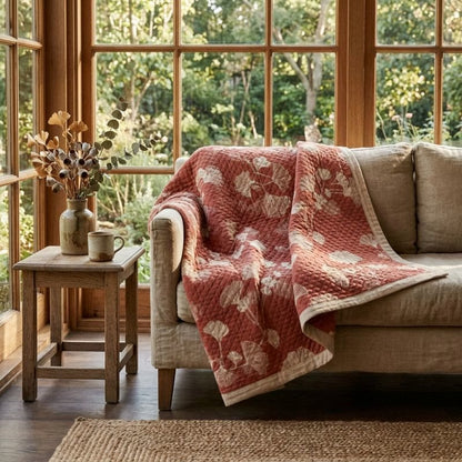 Coperta in cotone con motivo a foglie di ginkgo rosse - image 6
