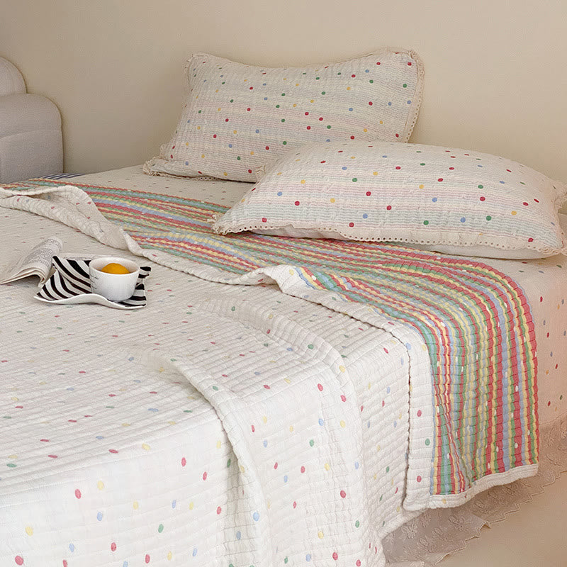 Trapunta leggera in lyocell lavato con pois color crema. - Multicolore - 79" × 91" - Set di biancheria da letto da 3 pezzi - image 0