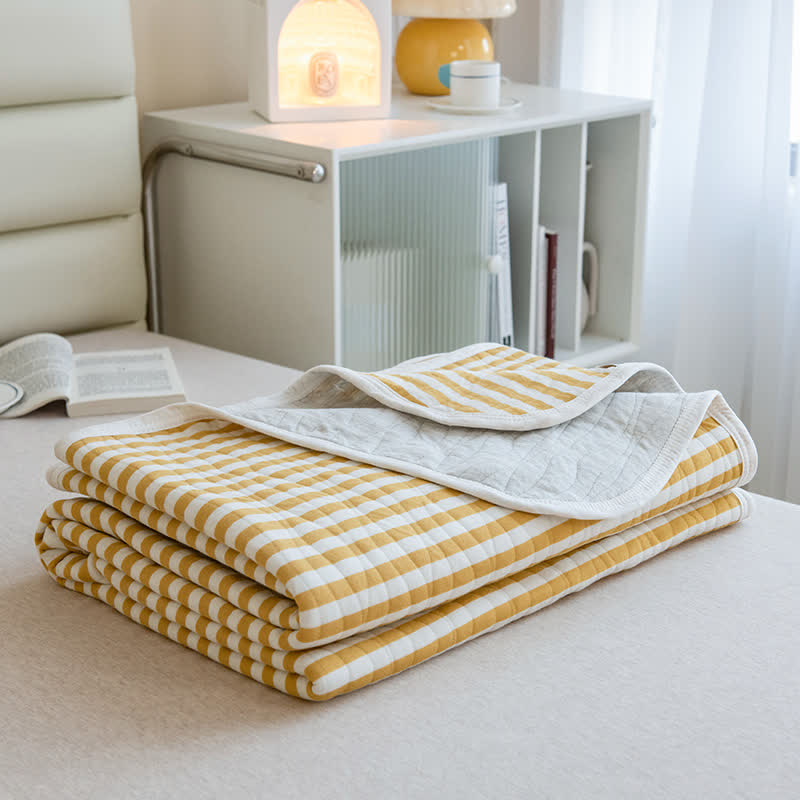 Trapunta estiva in cotone a righe rosa cipria - Giallo - 79" × 91" - image 5