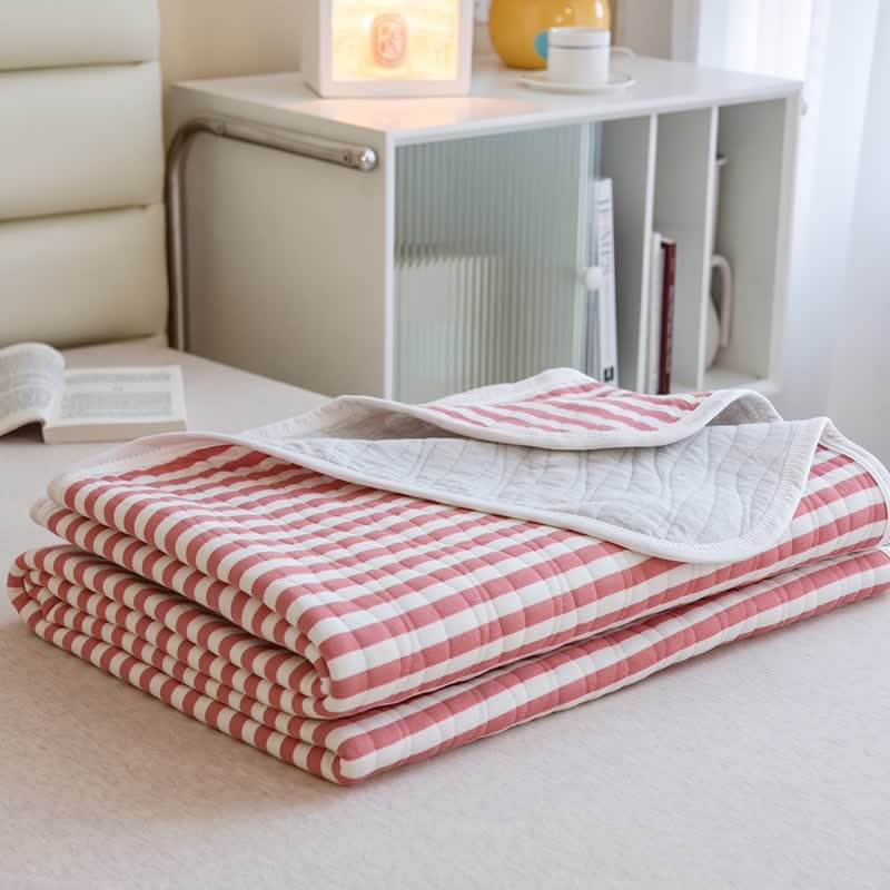 Trapunta estiva in cotone a righe rosa cipria - Rosa - 79" × 91" - image 4
