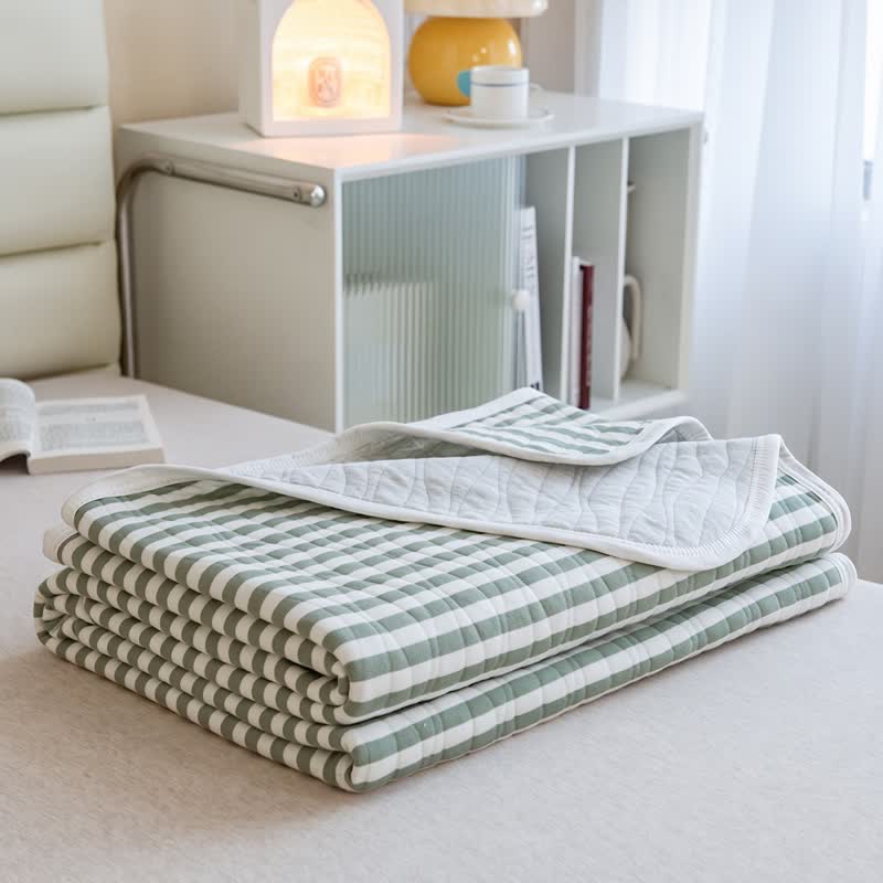 Trapunta estiva in cotone a righe rosa cipria - Verde - 79" × 91" - image 8