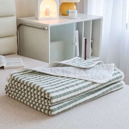 Trapunta estiva in cotone a righe rosa cipria - Verde - 79" × 91" - image 8