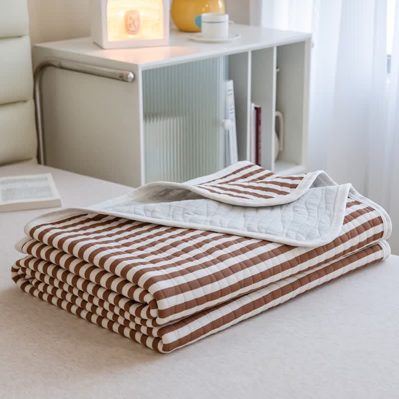 Trapunta estiva in cotone a righe rosa cipria - Caramello - 79" × 91" - image 6