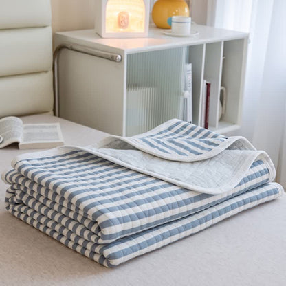 Trapunta estiva in cotone a righe rosa cipria - Blu - 79" × 91" - image 7