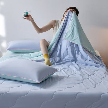 Trapunta estiva leggera e rinfrescante double-face - Blu brillante - 79" × 91" - image 0