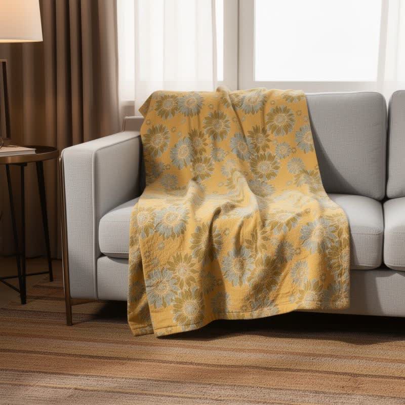 Coperta vintage in cotone con girasoli arancioni - image 1