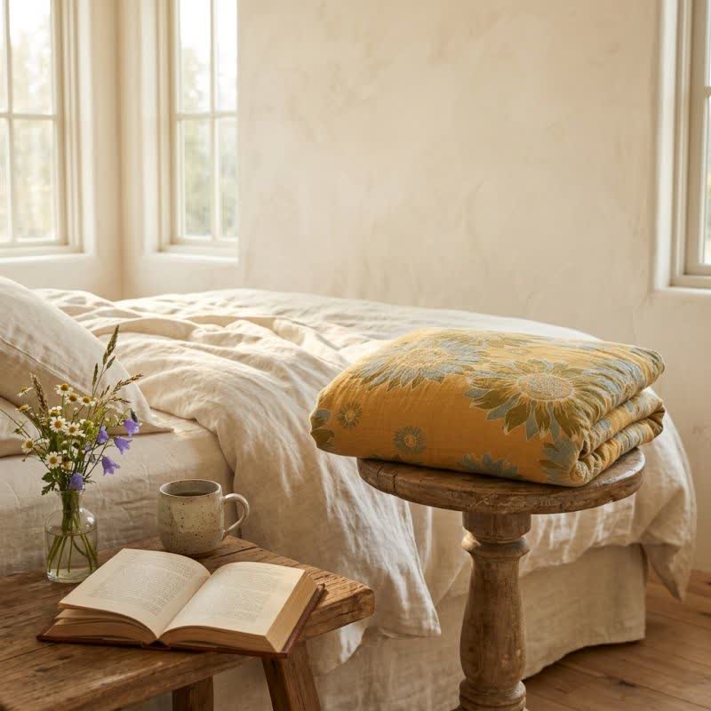 Coperta vintage in cotone con girasoli arancioni - image 6