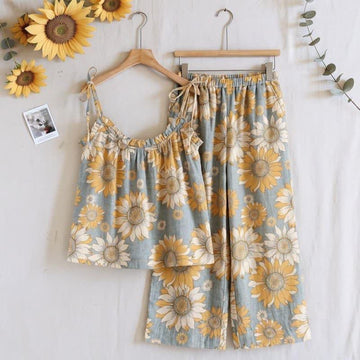 Completo da casa con canotta e laccetti a tema girasole - Grigio - XL - image 0
