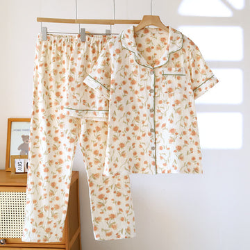 Set pigiama a 3 pezzi in garza di cotone stile cottagecore - Beige - XL - image 0
