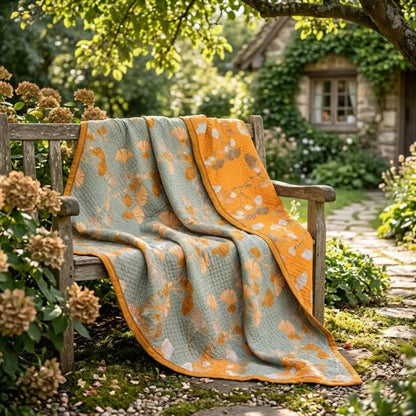 Coperta trapuntata reversibile con motivo botanico di Ginkgo - image 4