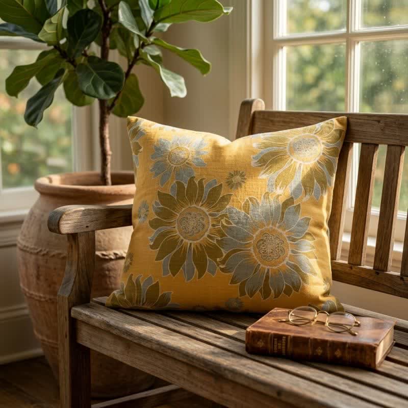 Cuscino decorativo con motivo floreale "Giardino di girasoli" - Arancia - 18" × 18" - Con inserto - image 0