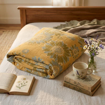 Coperta vintage in cotone con girasoli arancioni - Arancia - 90" x 92" - image 0