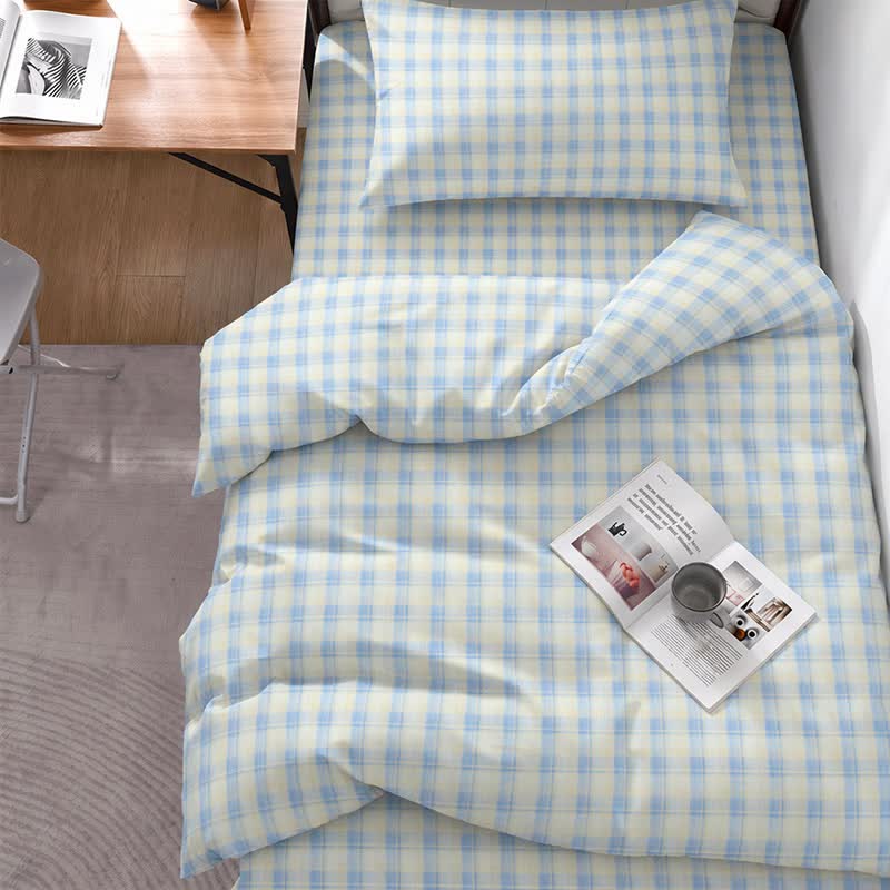 Set di biancheria da letto Singolo extra-large a XL pastello per dormitorio - Singolo XL - Quadri blu - Set completo da 5 pezzi - image 0