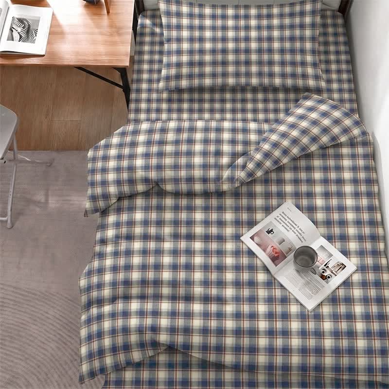 Set di biancheria da letto Singolo extra-large a XL pastello per dormitorio - Singolo XL - Quadri blu scuro - Set completo da 5 pezzi - image 11