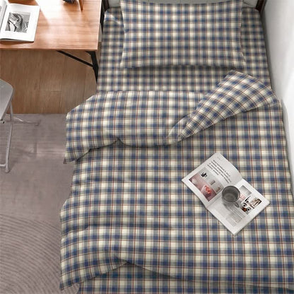 Set di biancheria da letto Singolo extra-large a XL pastello per dormitorio - Singolo XL - Quadri blu scuro - Set completo da 5 pezzi - image 11
