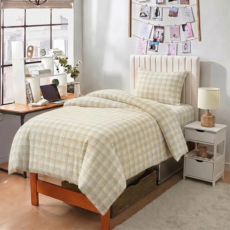 Set di biancheria da letto per dormitorio a quadri, spessore sottile, - Singolo XL - Quadri beige - Set completo da 5 pezzi - image 0