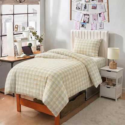Set di biancheria da letto per dormitorio a quadri, spessore sottile, - Singolo XL - Quadri beige - Set completo da 5 pezzi - image 0