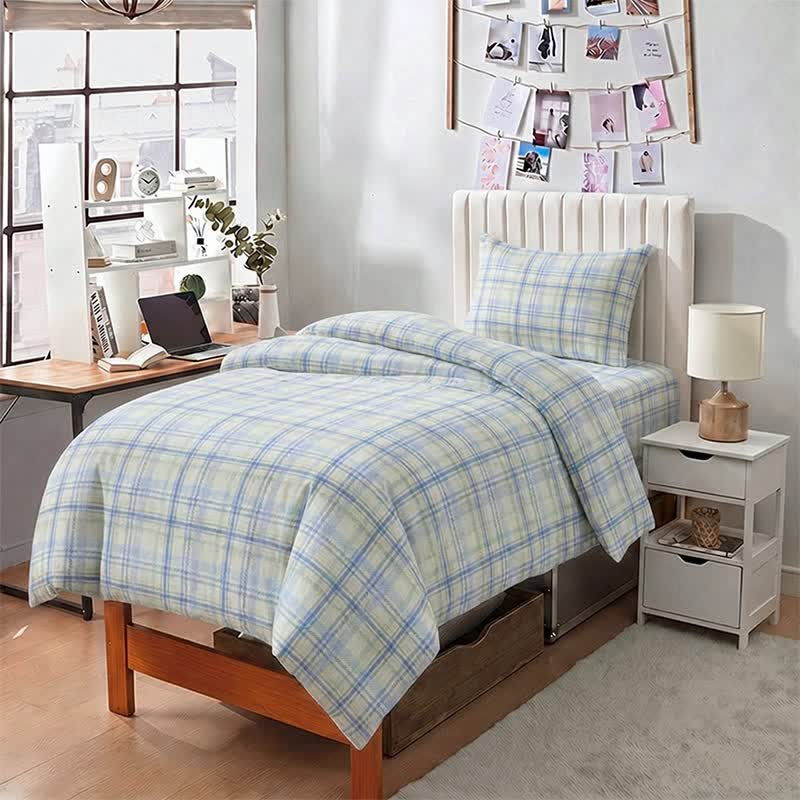 Set di biancheria da letto per dormitorio a quadri, spessore sottile, - Singolo XL - Quadri blu - Set completo da 5 pezzi - image 6