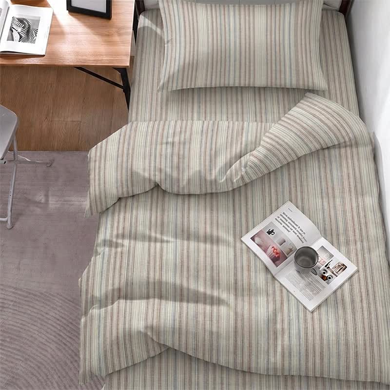 Set di biancheria da letto minimalista a righe sottili, neutro, ideale per il college. - Singolo XL - Striscia grigio-marrone - Set completo da 5 pezzi - image 0