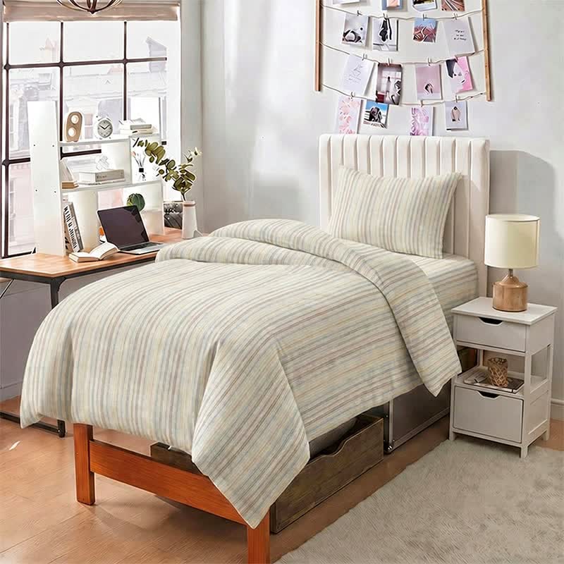 Set di biancheria da letto minimalista a righe sottili, neutro, ideale per il college. - image 9