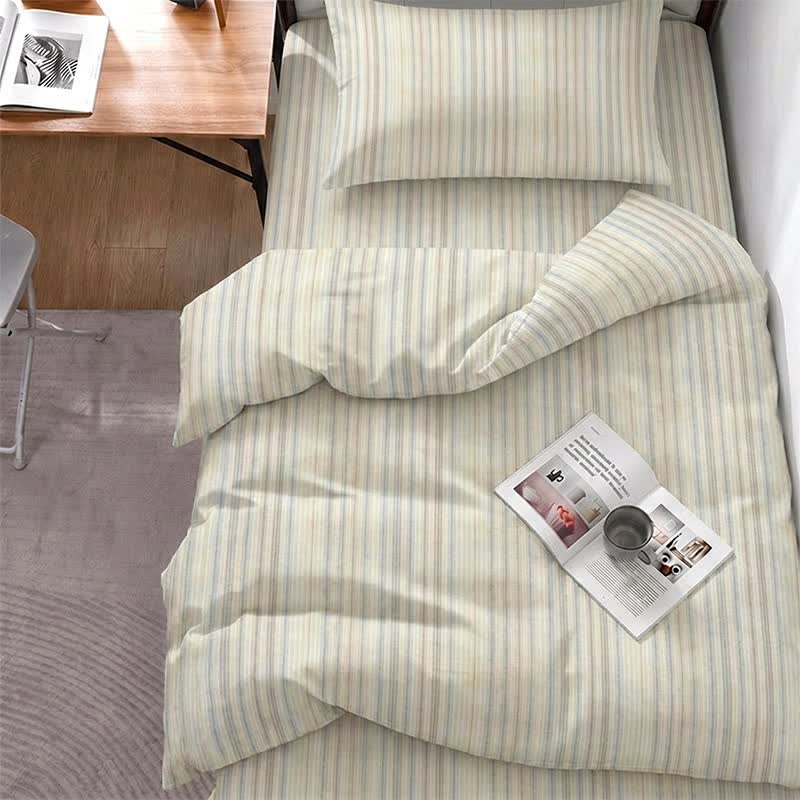 Set di biancheria da letto minimalista a righe sottili, neutro, ideale per il college. - Singolo XL - Striscia beige - Set completo da 5 pezzi - image 6