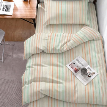 Set di biancheria da letto minimalista a righe sottili color pastello per dormitorio - Singolo XL - Striscia arancione e verde - Set completo da 5 pezzi - image 0