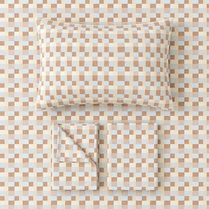 Set di biancheria da letto con motivo a mosaico in tonalità neutre e calde - image 1