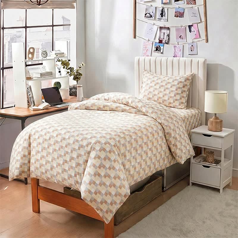 Set di biancheria da letto con motivo a mosaico in tonalità neutre e calde - image 3