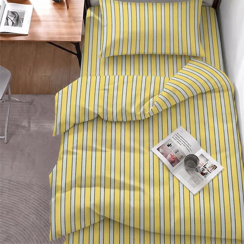 Set di biancheria da letto moderno a righe bicolore - Singolo XL - Striscia gialla - Set completo da 5 pezzi - image 0