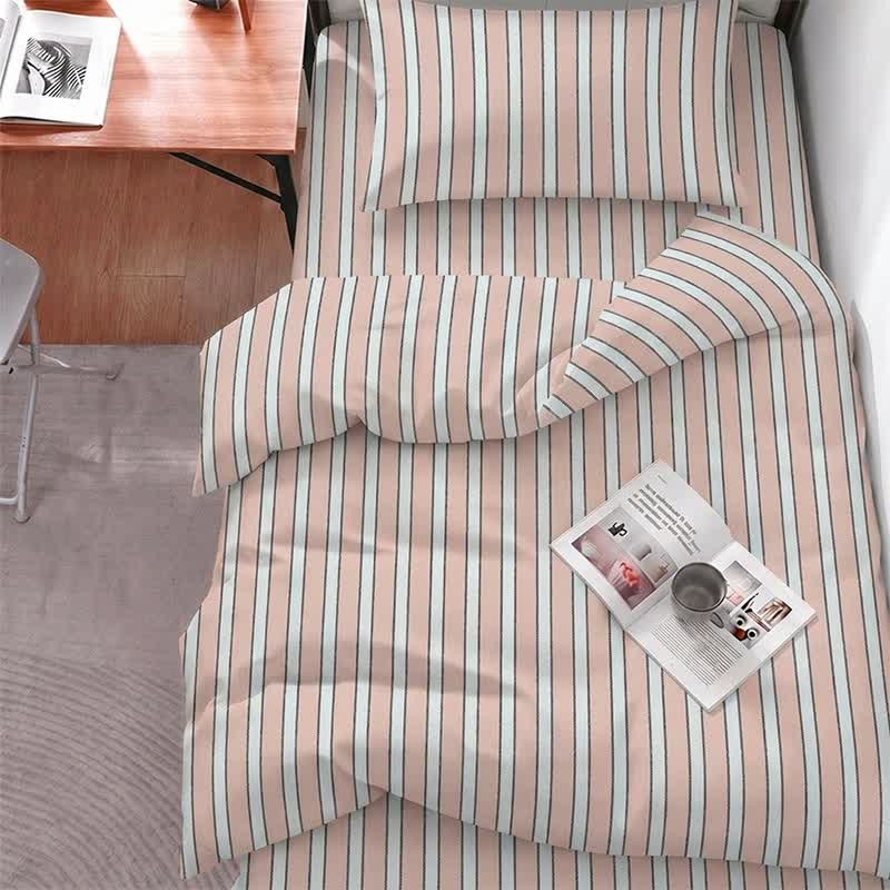Set di biancheria da letto moderno a righe bicolore - Singolo XL - Striscia rosa - Set completo da 5 pezzi - image 6