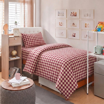 Set di biancheria da letto Singolo XL a quadretti rossi per dormitorio - Singolo XL - Quadri rossi - Set completo da 5 pezzi - image 0