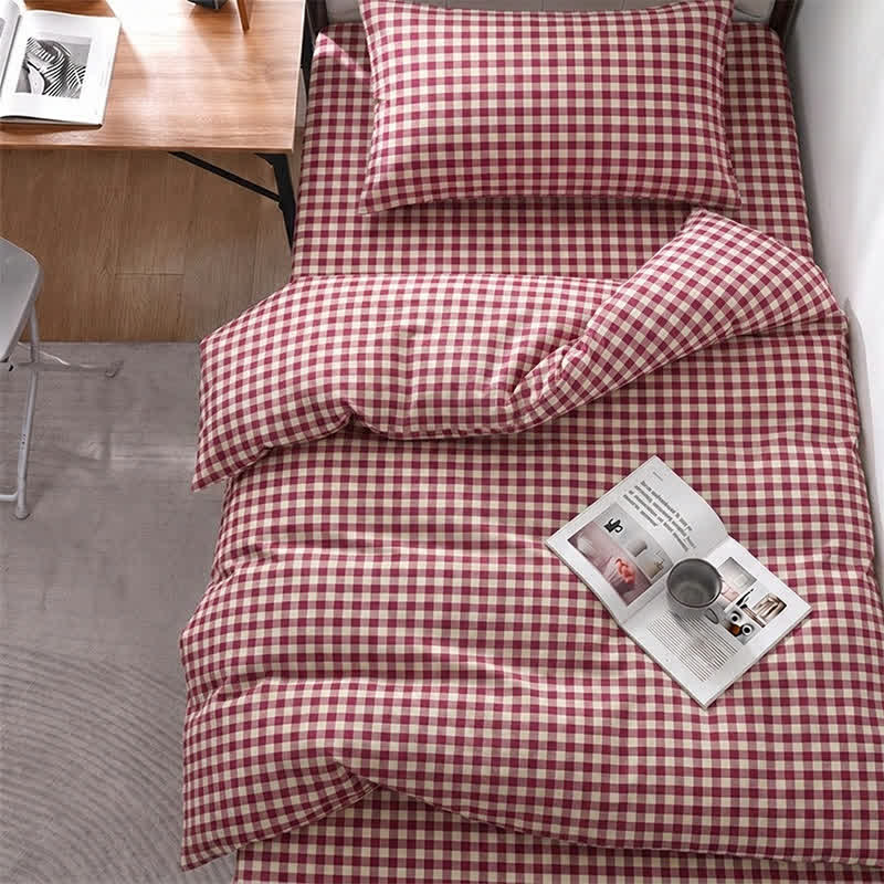 Set di biancheria da letto Singolo XL a quadretti rossi per dormitorio - image 1