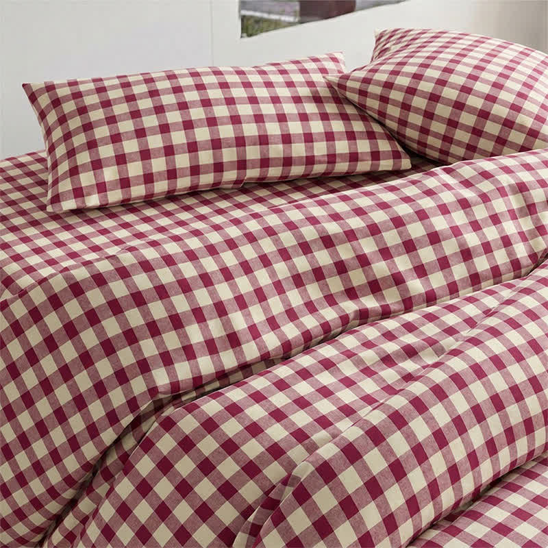 Set di biancheria da letto Singolo XL a quadretti rossi per dormitorio - image 3