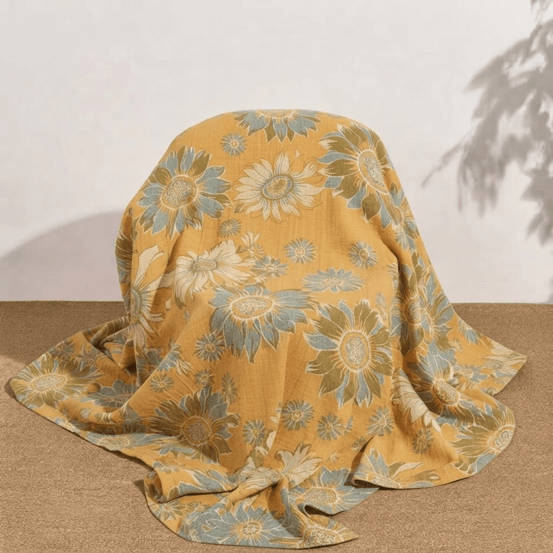 Coperta vintage in cotone con girasoli arancioni - image 2